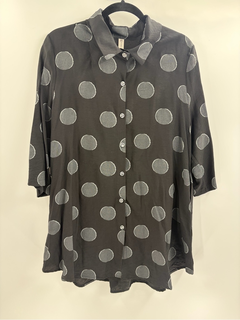 Miss nikky Laganlook art to wear polka dot long sleeve zipper blouse large NWT